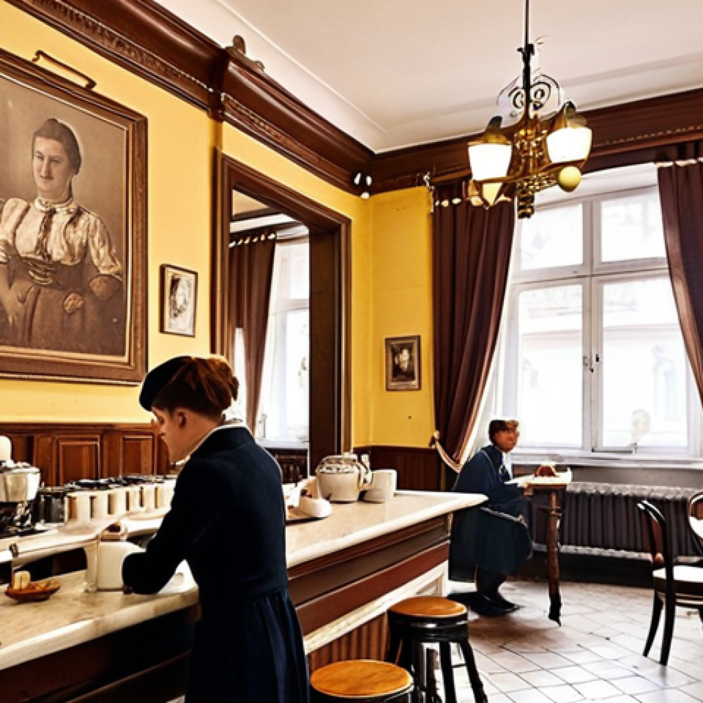 **

A bustling Austro-Hungarian era coffee house in Lviv, Ukraine. Ornate moldings and antique furnishings fill the warm, inviting interior. Baristas meticulously prepare coffee, the air thick with the aroma of freshly roasted Arabica beans. Patrons, a mix of locals and tourists, are engaged in conversation, enjoying traditional Ukrainian pastries. Soft lighting and vintage photographs adorn the walls. Focus on capturing a sense of history, warmth, and community.

**