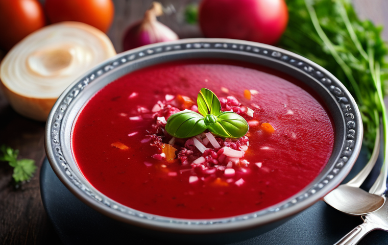 보르쉬 레시피 - A close-up, high-angle shot capturing the essence of freshly saut&eacute;ed beets for Borsch. The scene is ...