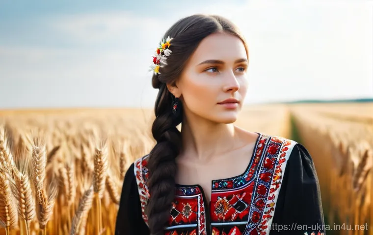 우크라이나 전통 공예품 - **The Embroidered Legacy of Vyshyvanka:** A serene image of a young Ukrainian woman, aged in her ear...