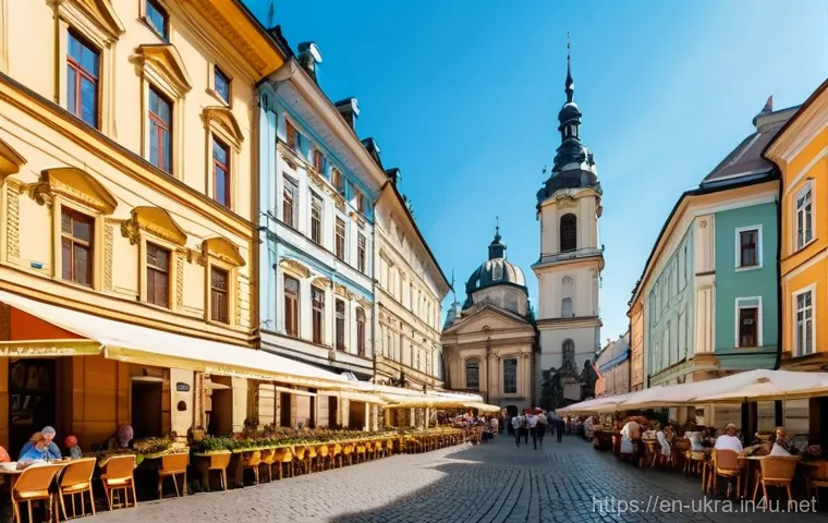 리비우 관광 명소 - **Prompt: "A vibrant, eye-level shot of Rynok Square in Lviv, Ukraine, bustling with activity on a s...