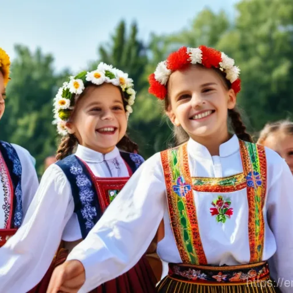 우크라이나 민족 구성 - **"A vibrant and diverse group of young adults and children, dressed in exquisite traditional Ukrain...