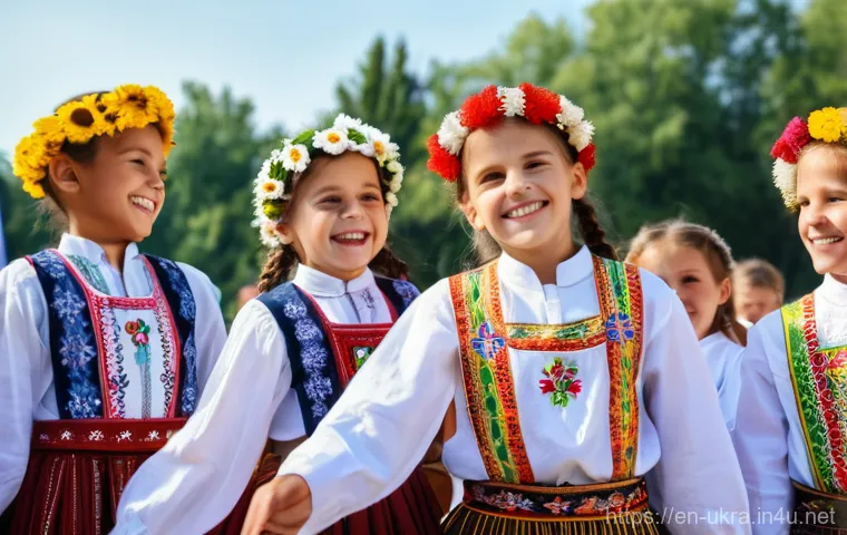 우크라이나 민족 구성 - **"A vibrant and diverse group of young adults and children, dressed in exquisite traditional Ukrain...