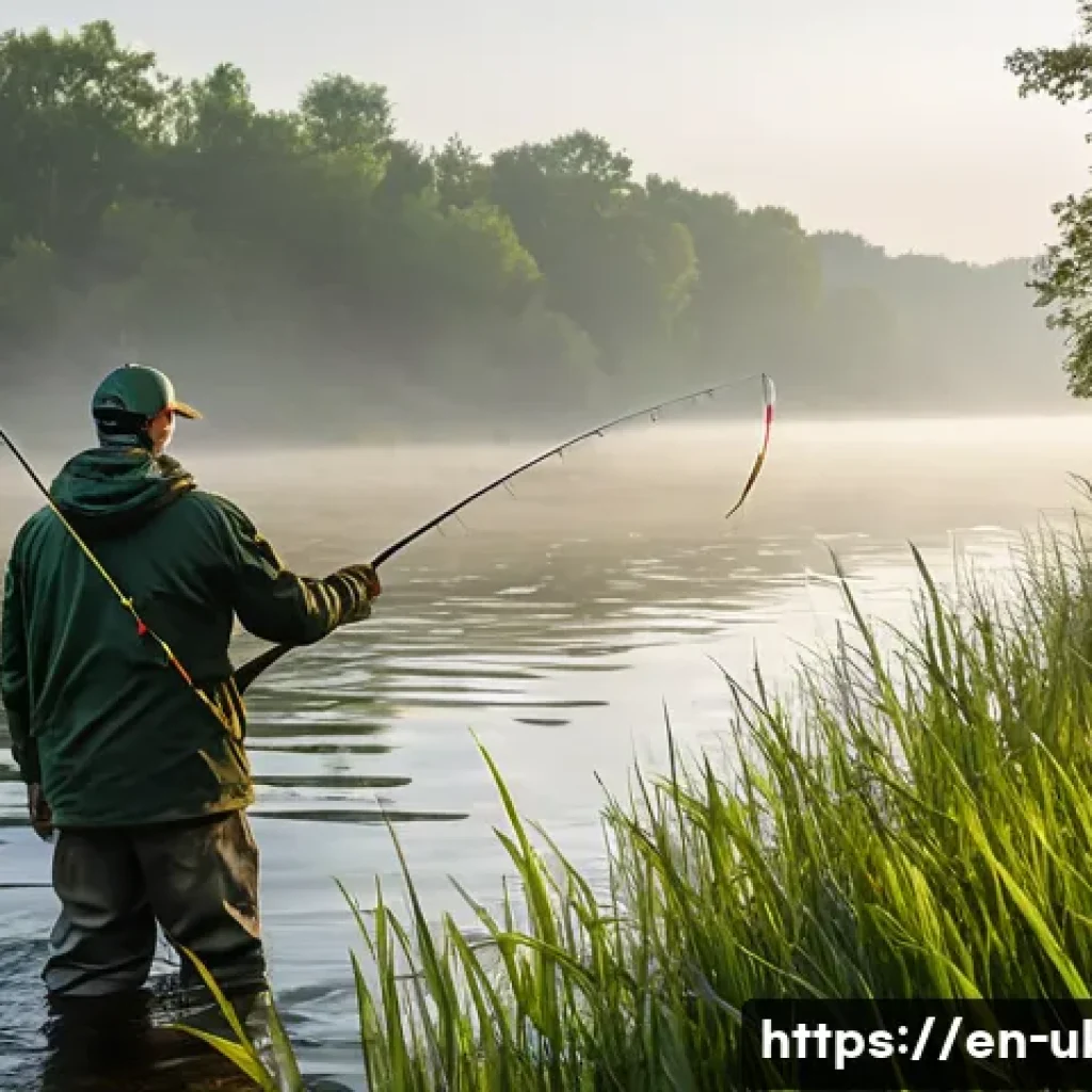 우크라이나에서 낚시 즐기는 방법 - **Prompt 1: Majestic Dnieper River Pike Fishing at Dawn**
    "A male angler, in his late 30s, stand...