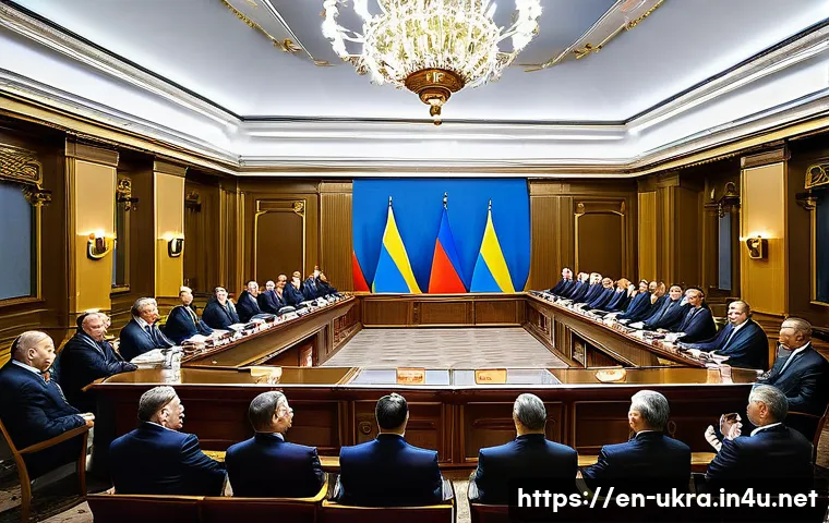 빅토르 야누코비치 정권 - A detailed political scene set in a grand government hall in Kyiv during Yanukovych’s presidency, sh...